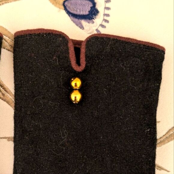 3/$30 Vintage Angora Wool OS Women's Winter Gloves with Gold Beaded Detail - Picture 3 of 4